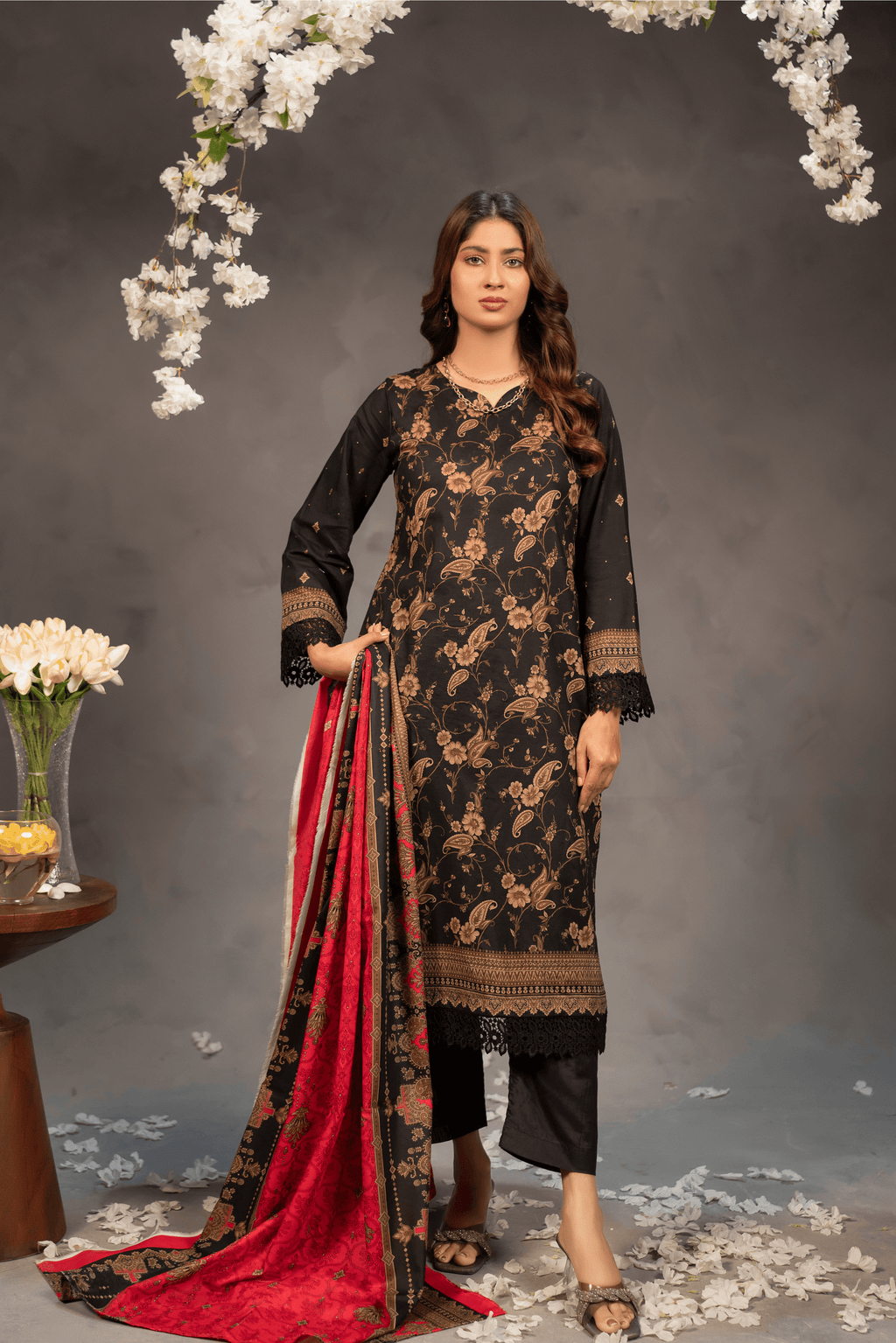 3 Piece - Mahi Unstitched Coal Ladies Transliminor Magic Print Lawn Suit