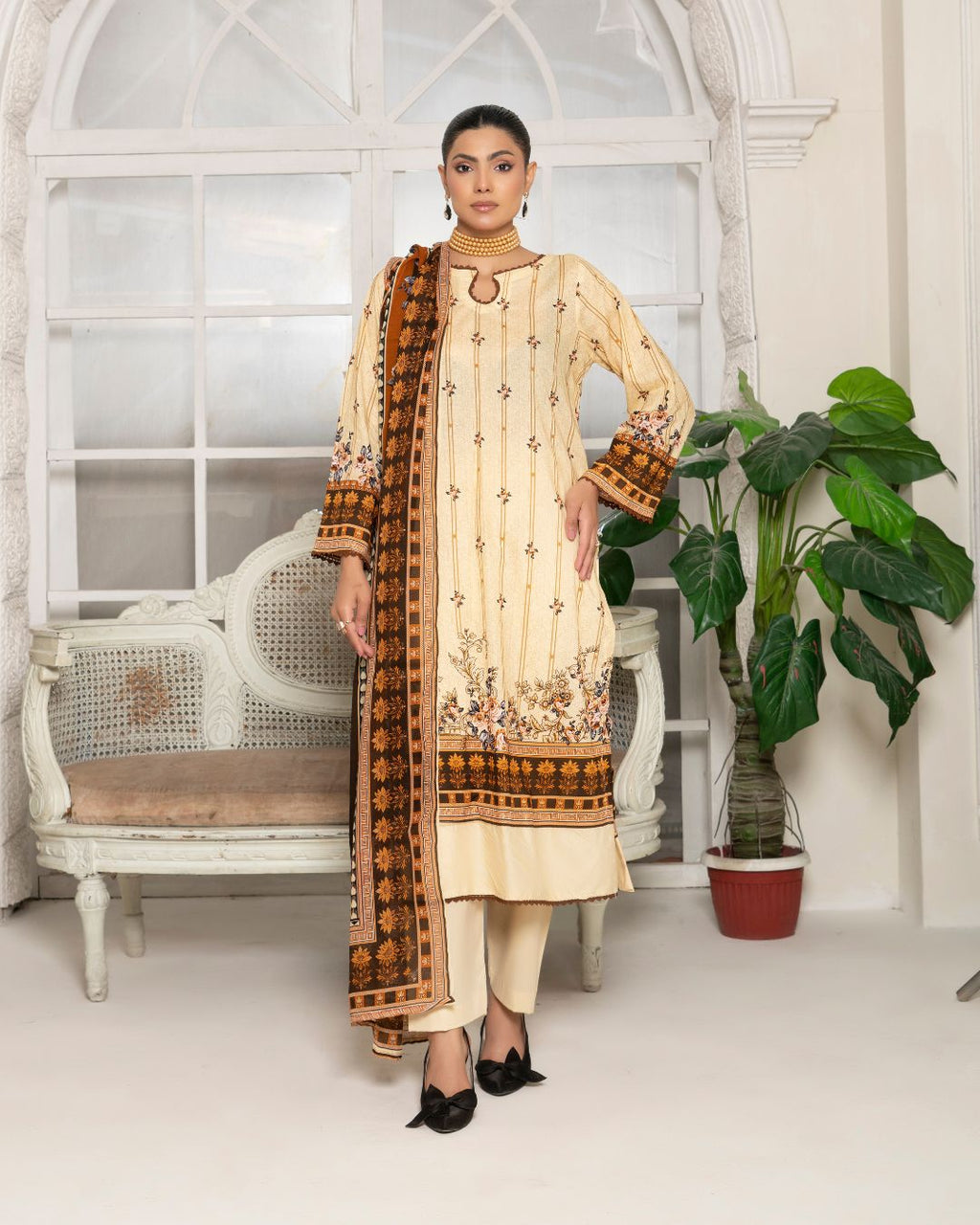 3 Piece - Junoon Unstitched Peach Ladies Print Lawn Suit