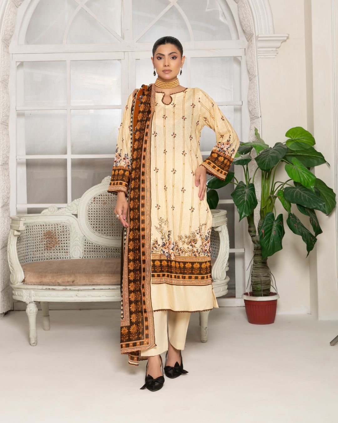 3 Piece - Junoon Unstitched Peach Ladies Print Lawn Suit