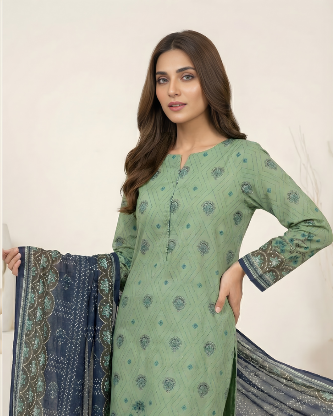 3 Pieces - Marooj Unstitched Sea Green Transliminor Magic Print Lawn Suit