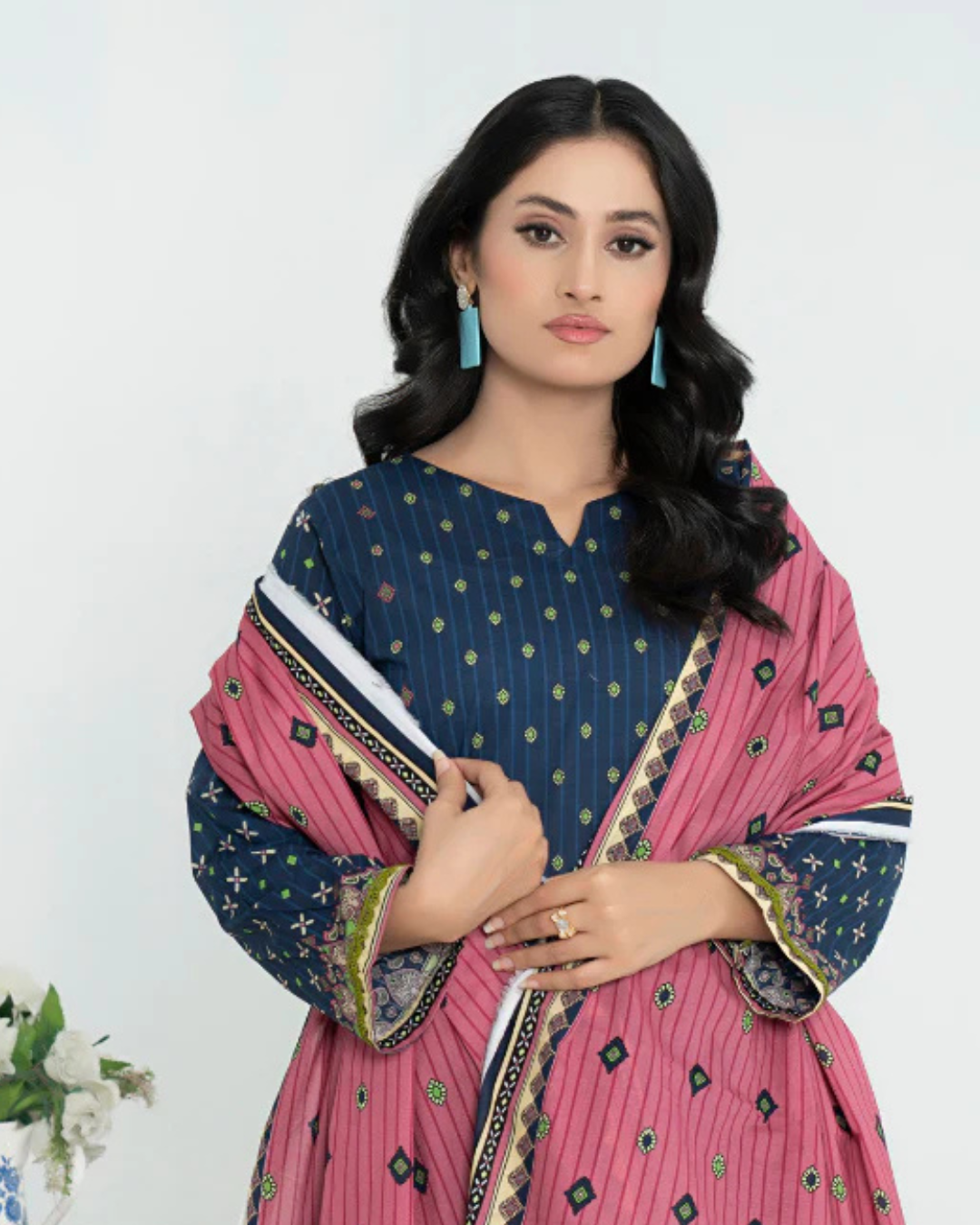 3 Piece - Junoon Unstitched Navy Ladies Print Lawn Suit