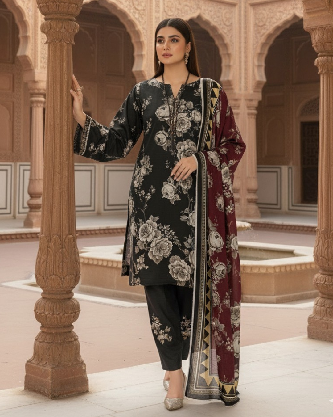 3 Pieces - Marooj Unstitched Black BanaDora Linen Suit