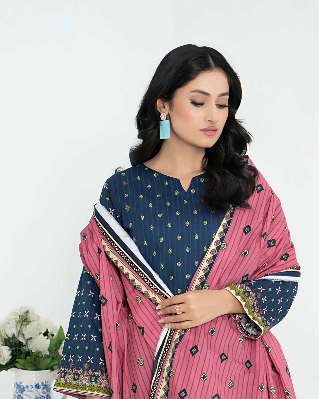 3 Piece - Junoon Unstitched Navy Ladies Print Lawn Suit