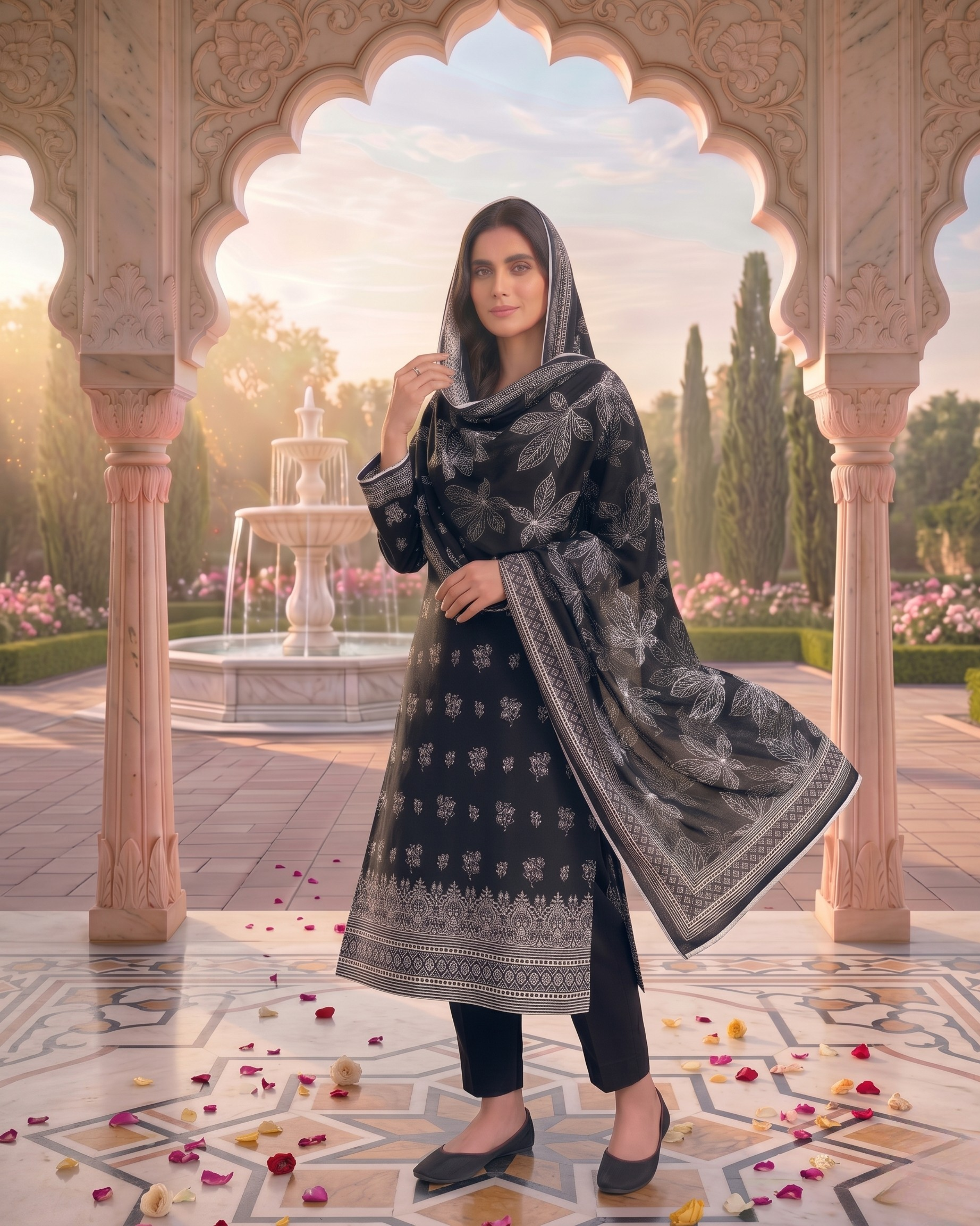 3 Pieces - Sohni Dharti Unstitched Black & White Print Lawn Suit