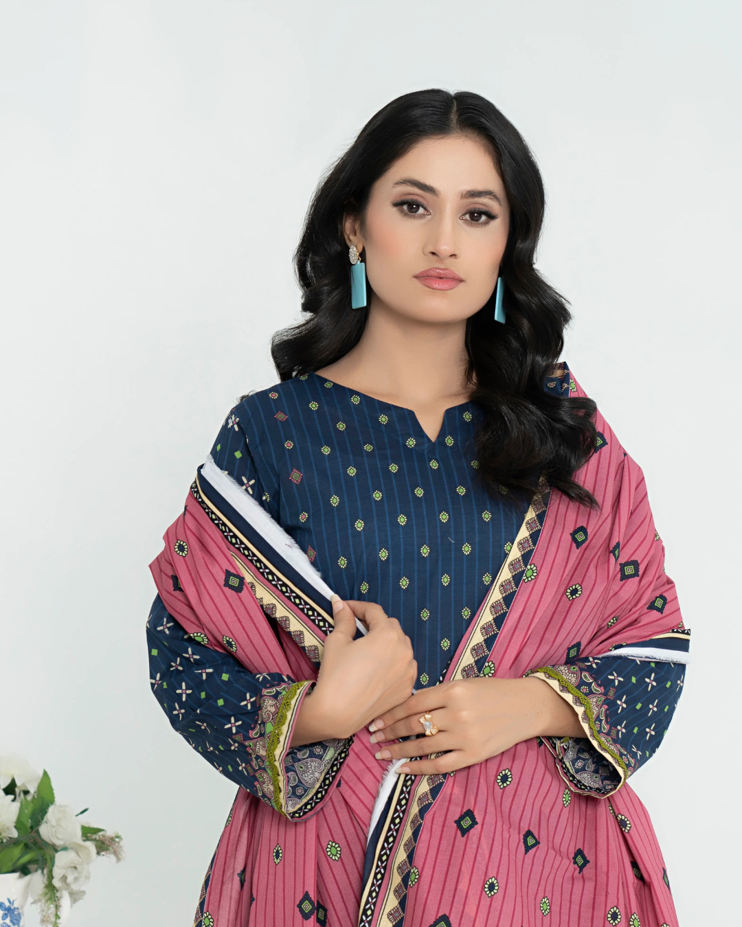 3 Piece - Junoon Unstitched Navy Ladies Print Lawn Suit
