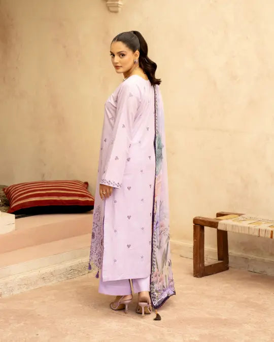 3 Piece - Gold Unstitched Purple Embroidered Lawn Suit