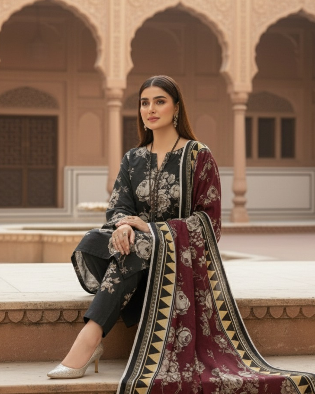 3 Pieces - Marooj Unstitched Black BanaDora Linen Suit