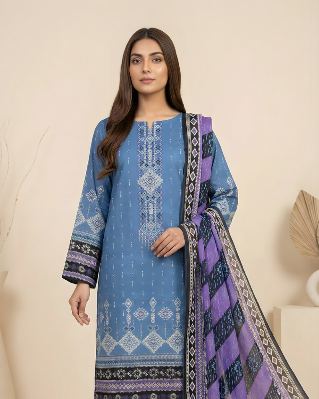 3 Pieces - Marooj Unstitched Blue Transliminor Magic Print Lawn Suit