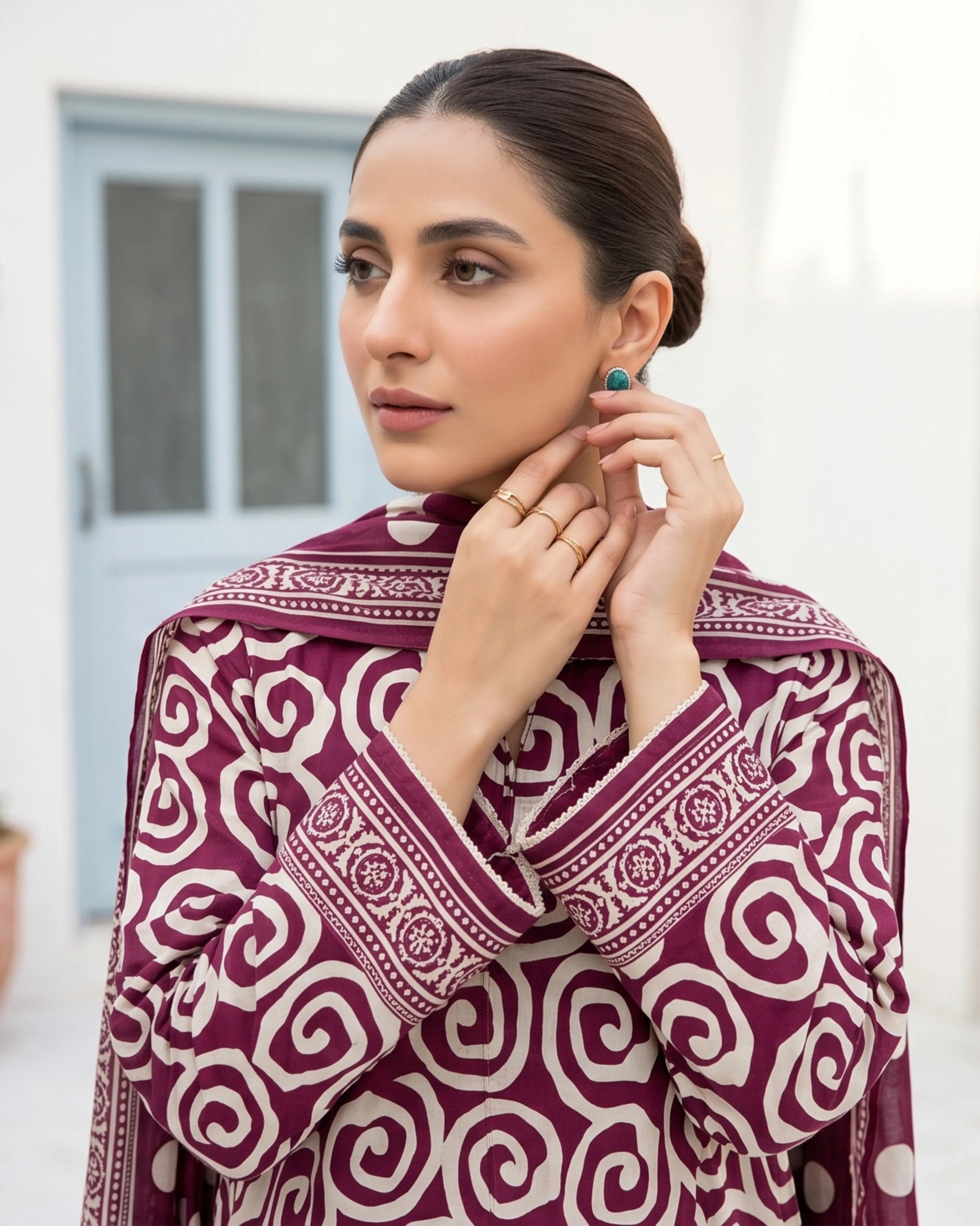 3 Pieces - Sohni Dharti Unstitched Plum Colour Premium Print Lawn Suit
