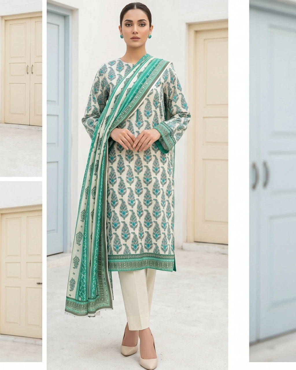 3 Pieces - Sohni Dharti Unstitched Off-White Colour Premium Print Lawn Suit