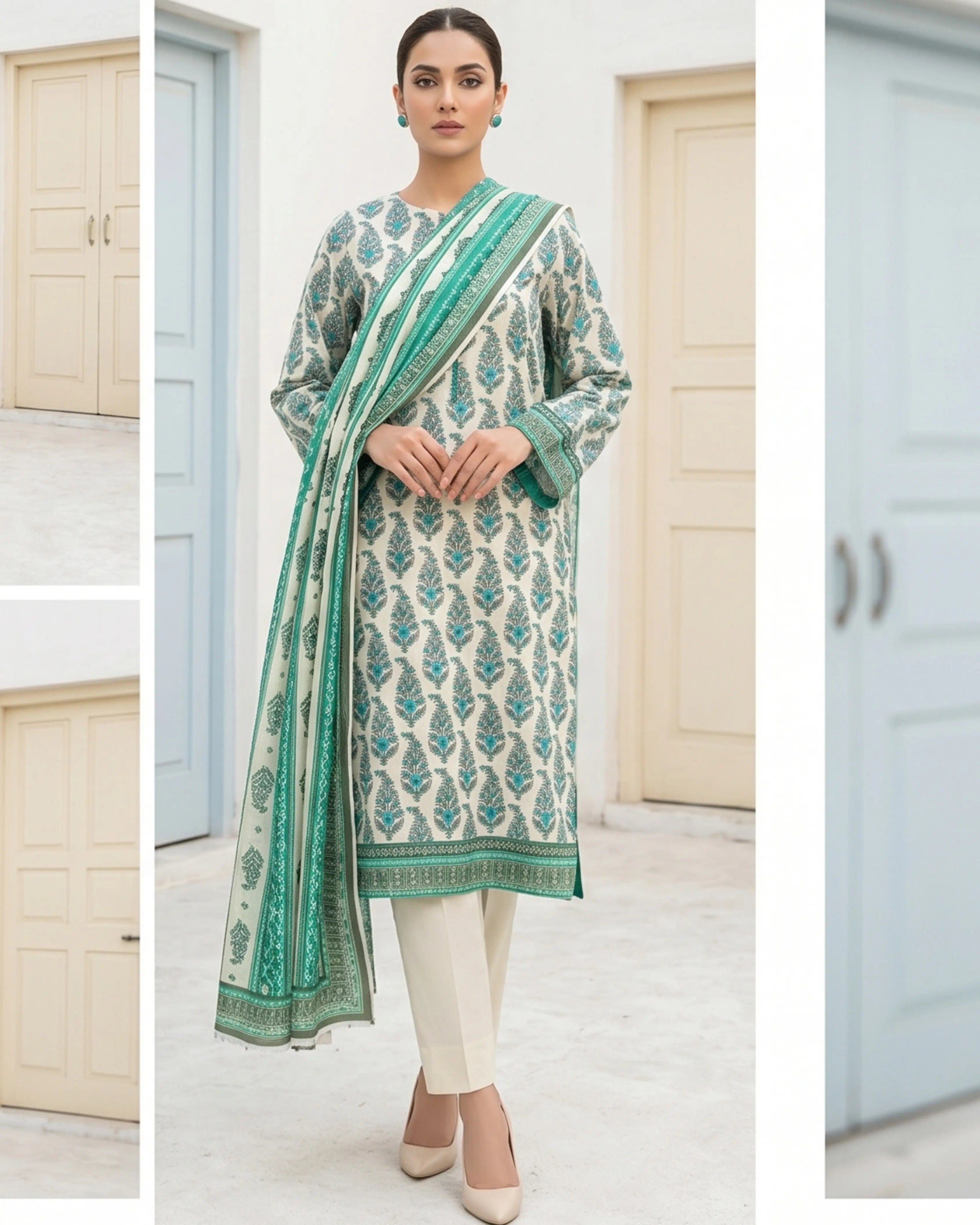 3 Pieces - Sohni Dharti Unstitched Off-White Colour Premium Print Lawn Suit