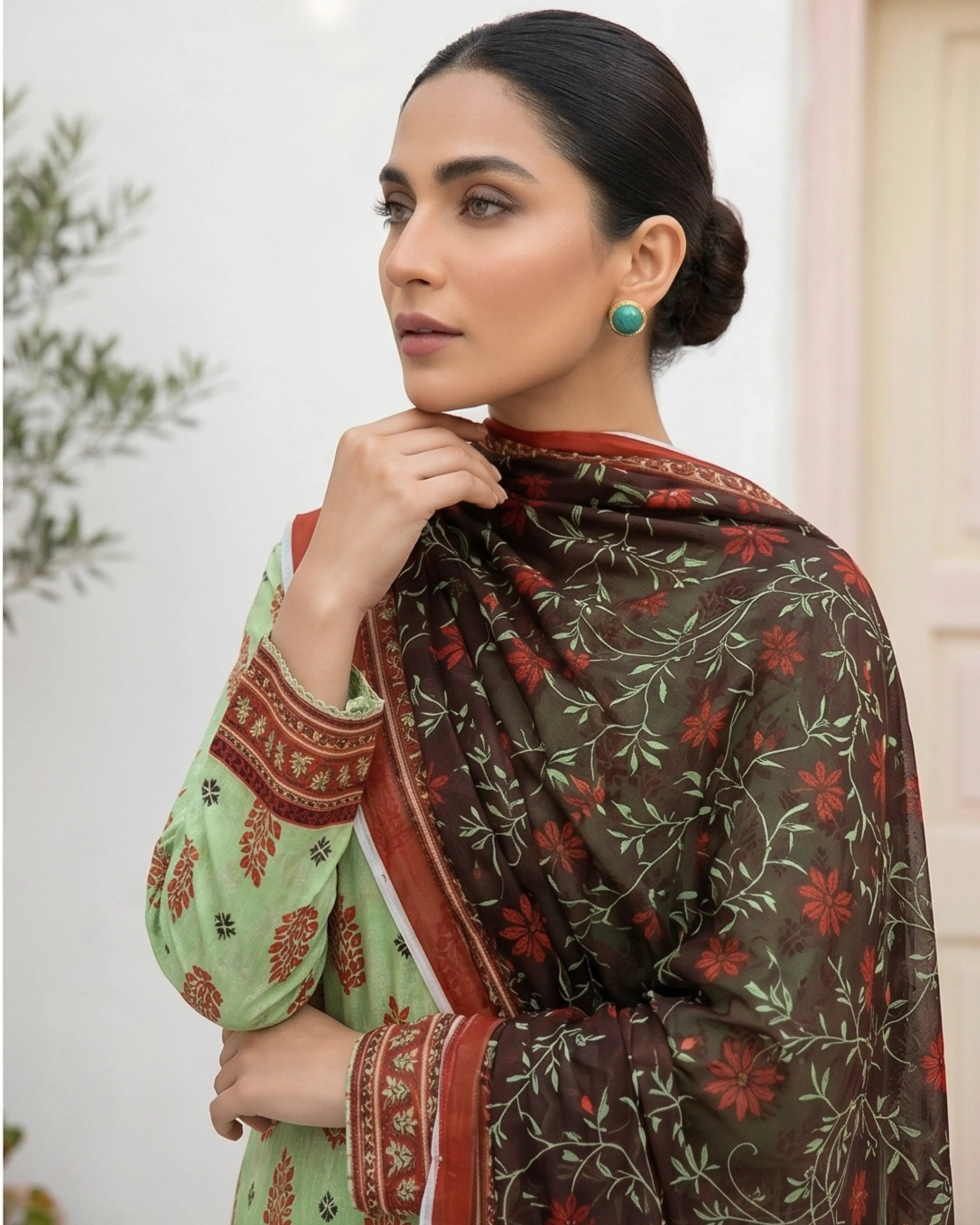 3 Pieces - Sohni Dharti Unstitched Pista Colour Premium Print Lawn Suit