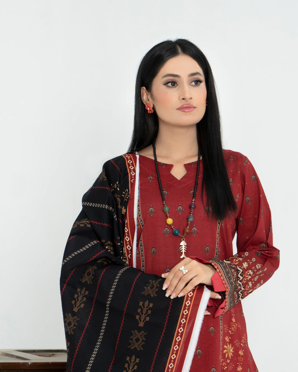 3 Piece - Junoon Unstitched Maroon Ladies Transliminor Magic Print Lawn Suit