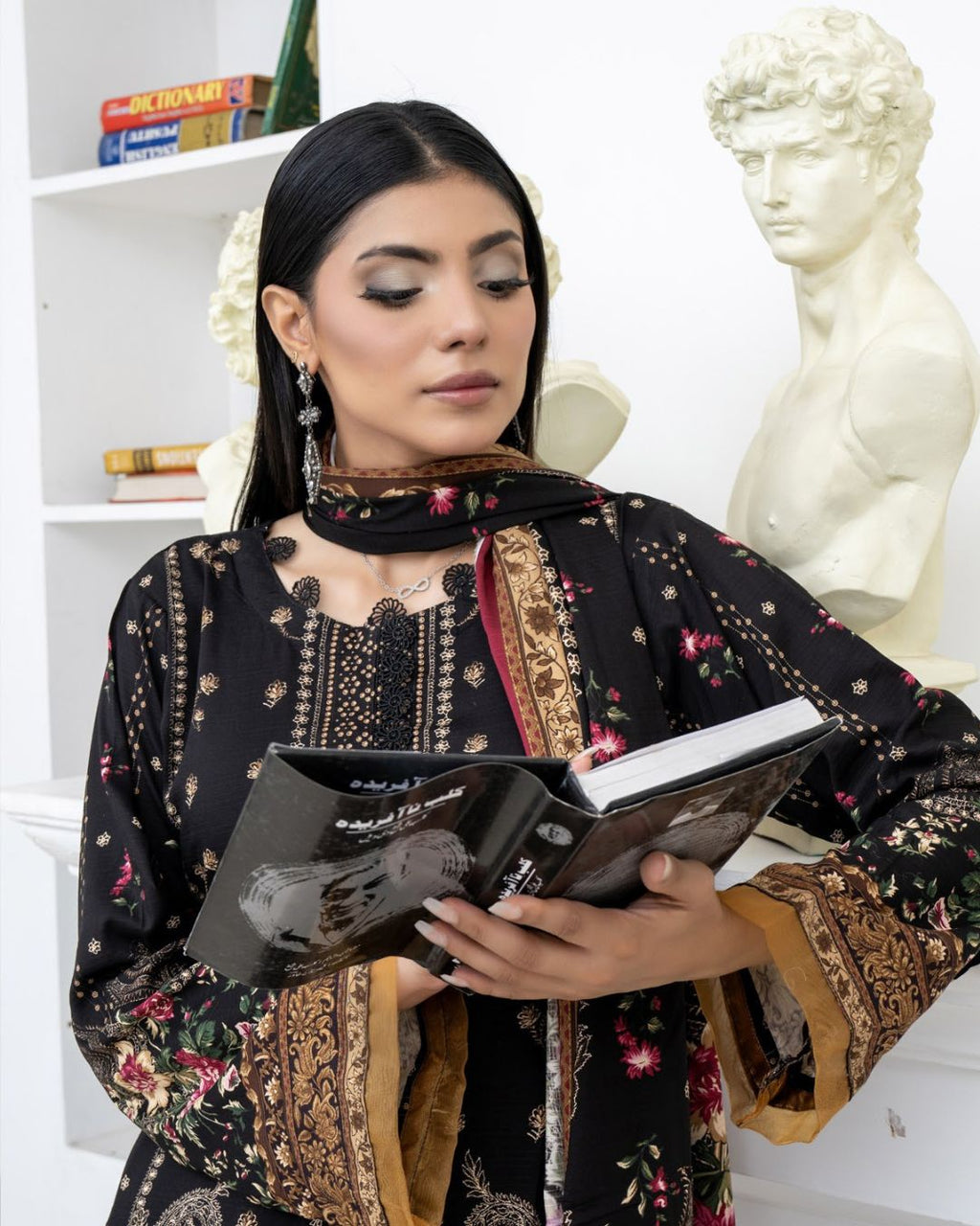 3 Piece - Marooj Unstitched Black BanaDora Linen Suit