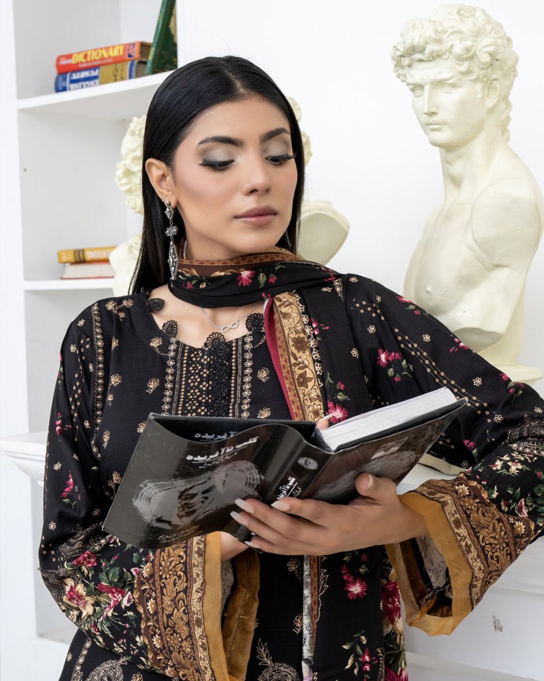 3 Piece - Marooj Unstitched Black BanaDora Linen Suit