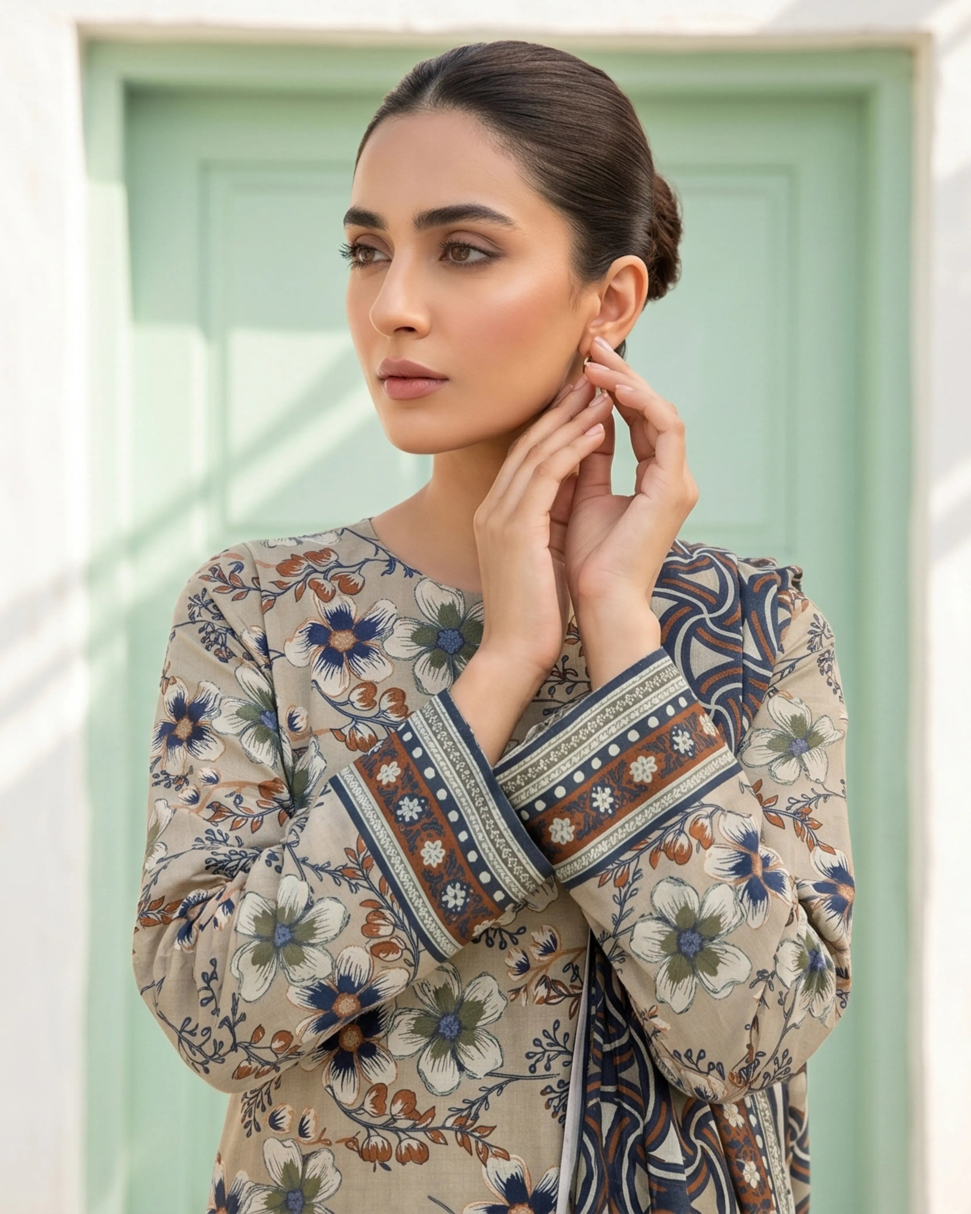 3 Pieces - Sohni Dharti Unstitched Skin Colour Premium Print Lawn Suit