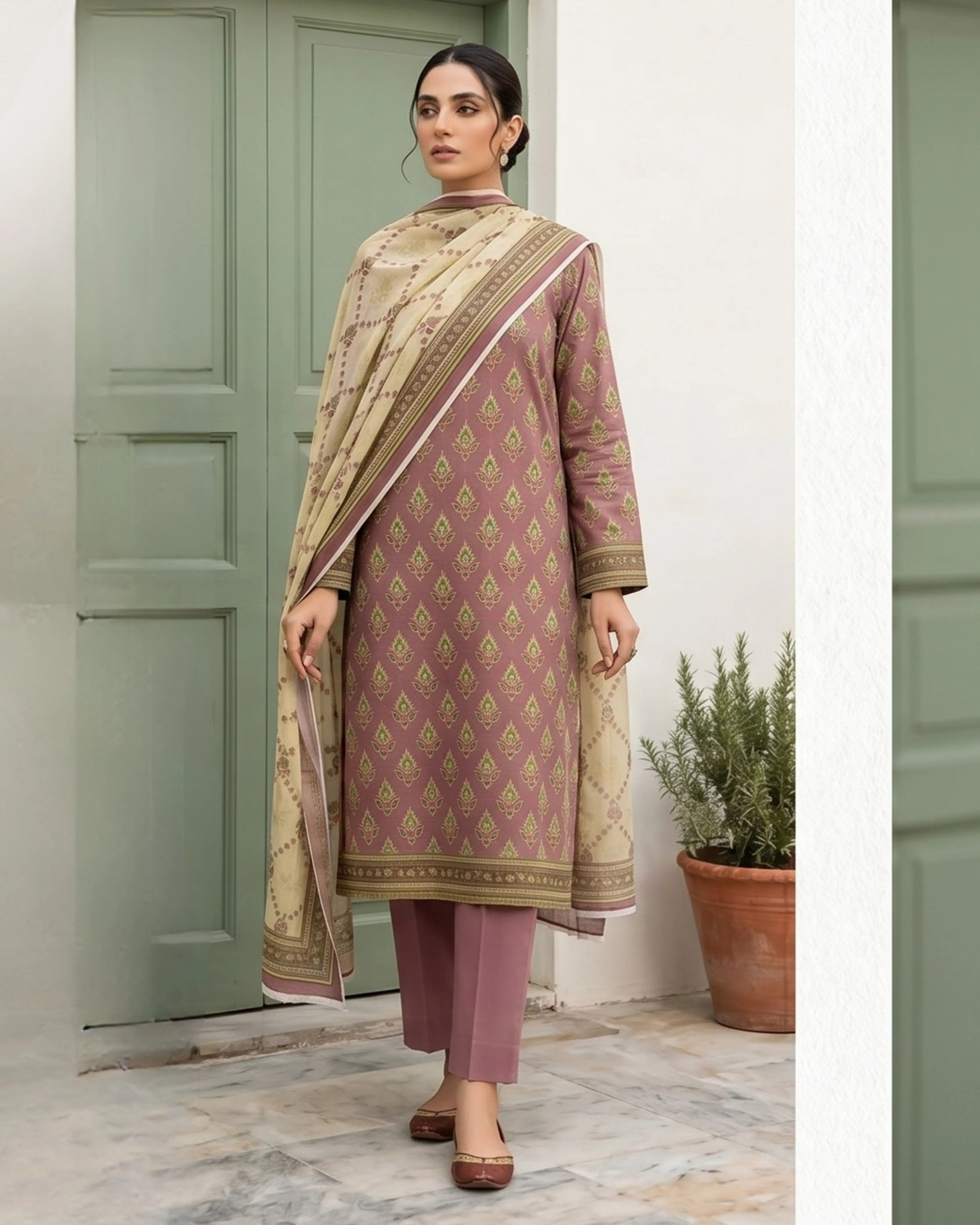3 Pieces - Sohni Dharti Unstitched Peach Colour Premium Print Lawn Suit