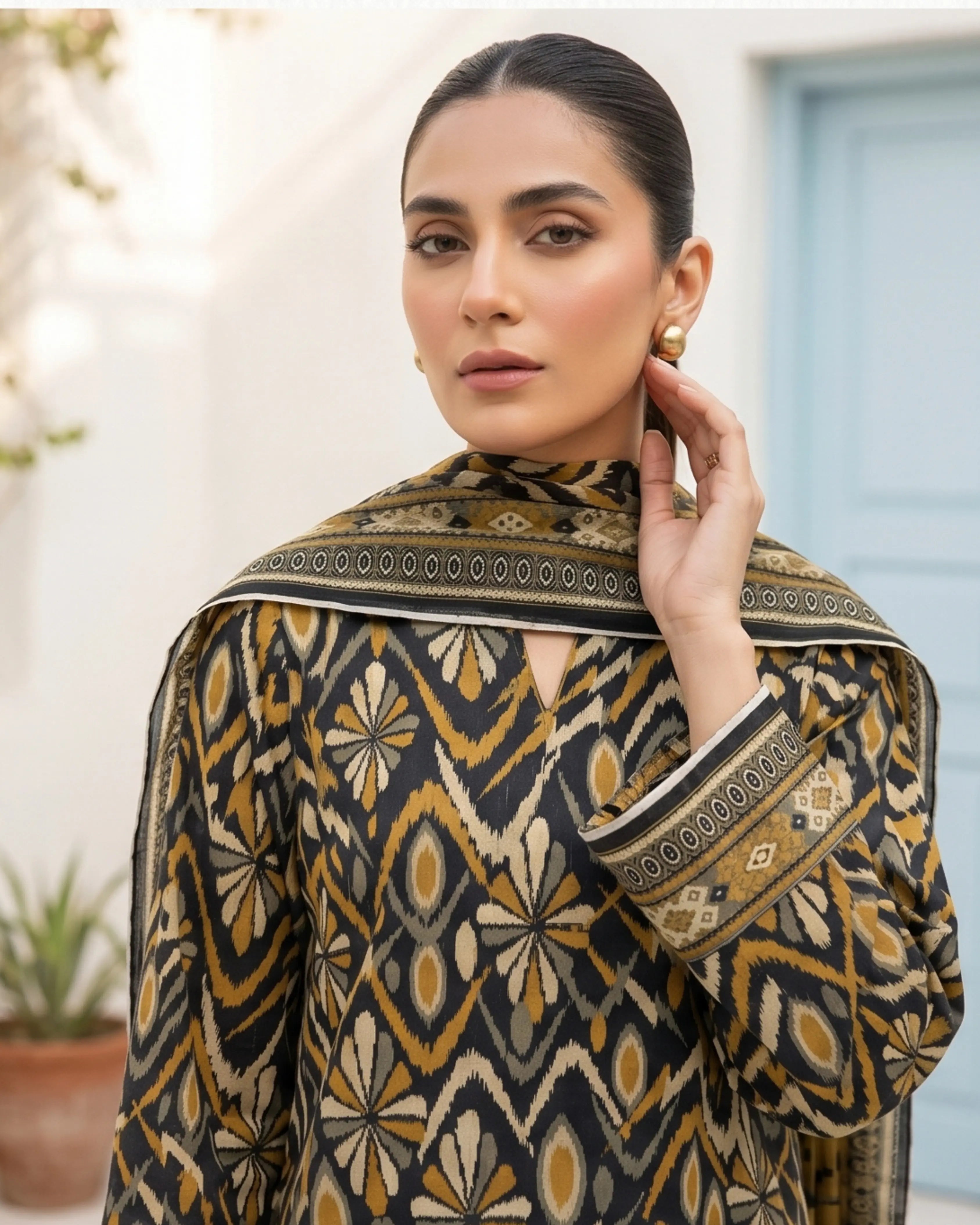 3 Pieces - Sohni Dharti Unstitched Black Colour Premium Print Lawn Suit