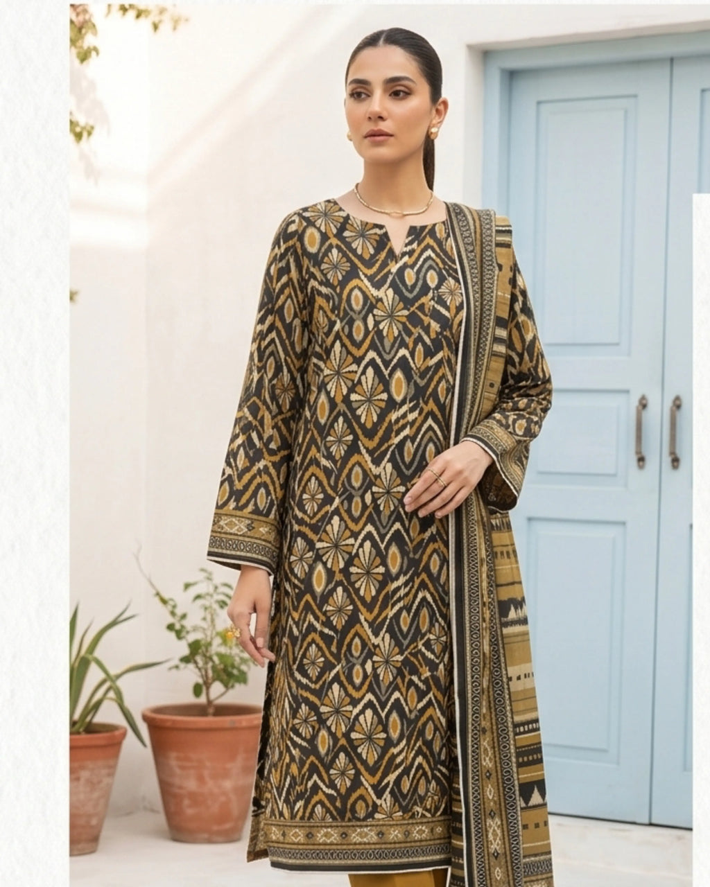 3 Pieces - Sohni Dharti Unstitched Black Colour Premium Print Lawn Suit