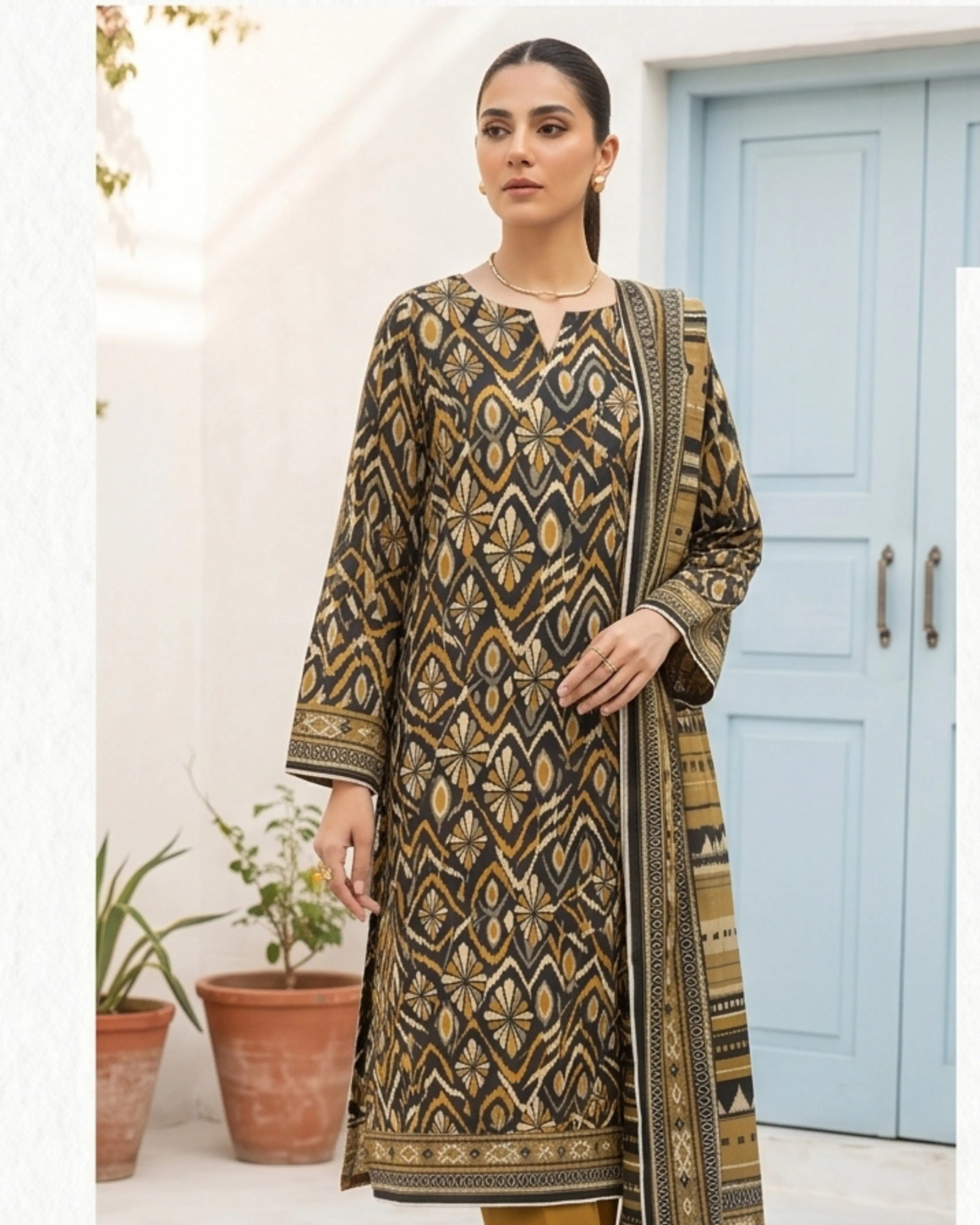 3 Pieces - Sohni Dharti Unstitched Black Colour Premium Print Lawn Suit