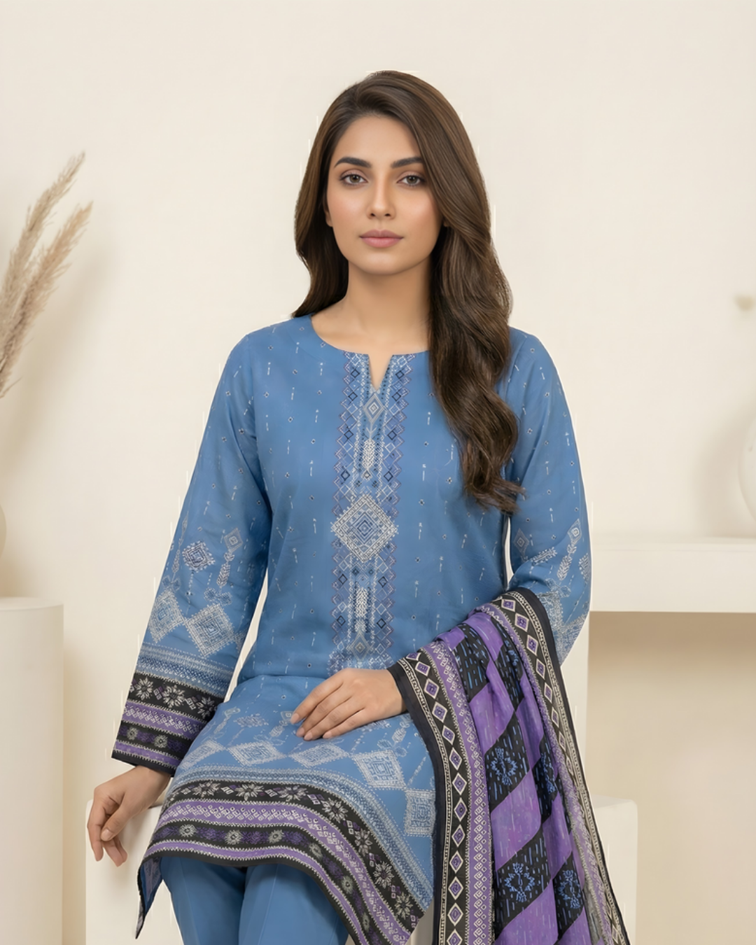 3 Pieces - Marooj Unstitched Blue Transliminor Magic Print Lawn Suit