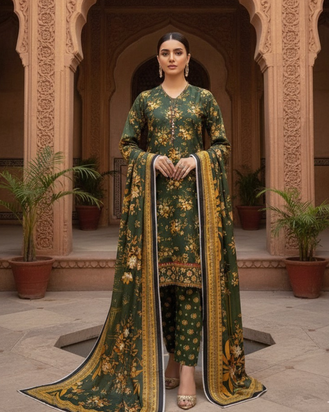 3 Pieces - Marooj Unstitched Green BanaDora Linen Suit