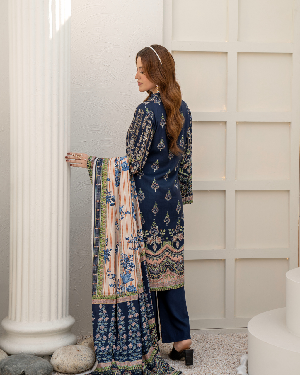 3 Pieces - Marooj Unstitched Dark Blue BanaDora Linen Suit