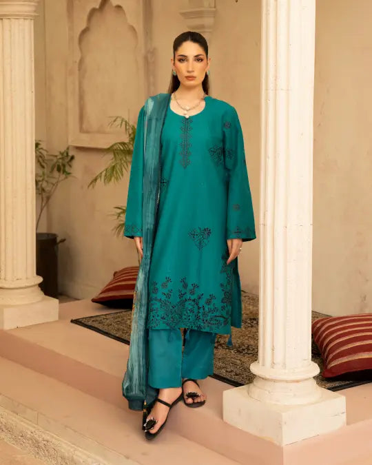 3 Piece - Gold Unstitched Zink Embroidered Lawn Suit