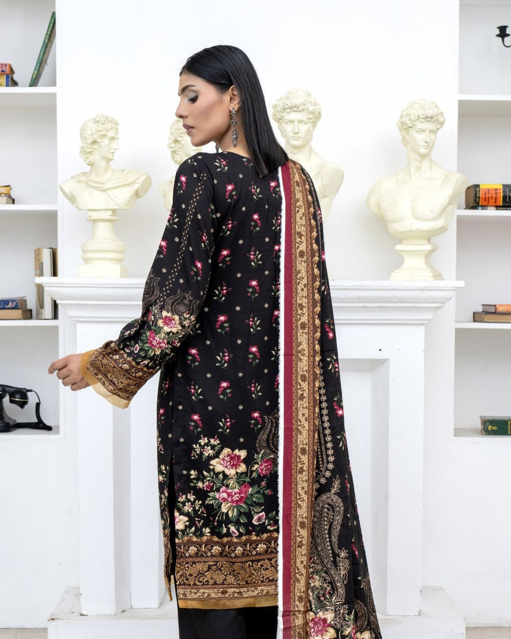 3 Piece - Marooj Unstitched Black BanaDora Linen Suit