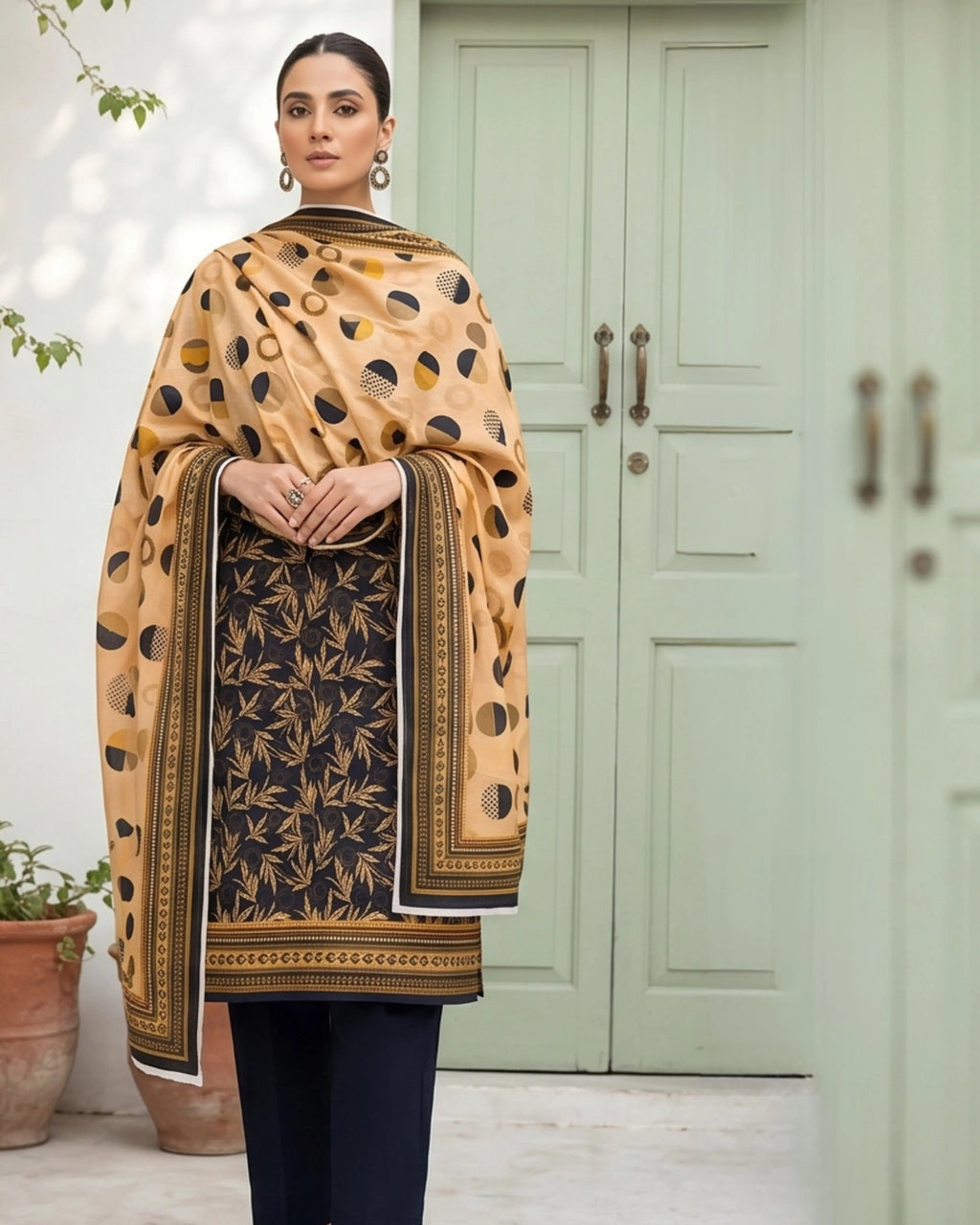 3 Pieces - Sohni Dharti Unstitched Black Colour Premium Print Lawn Suit