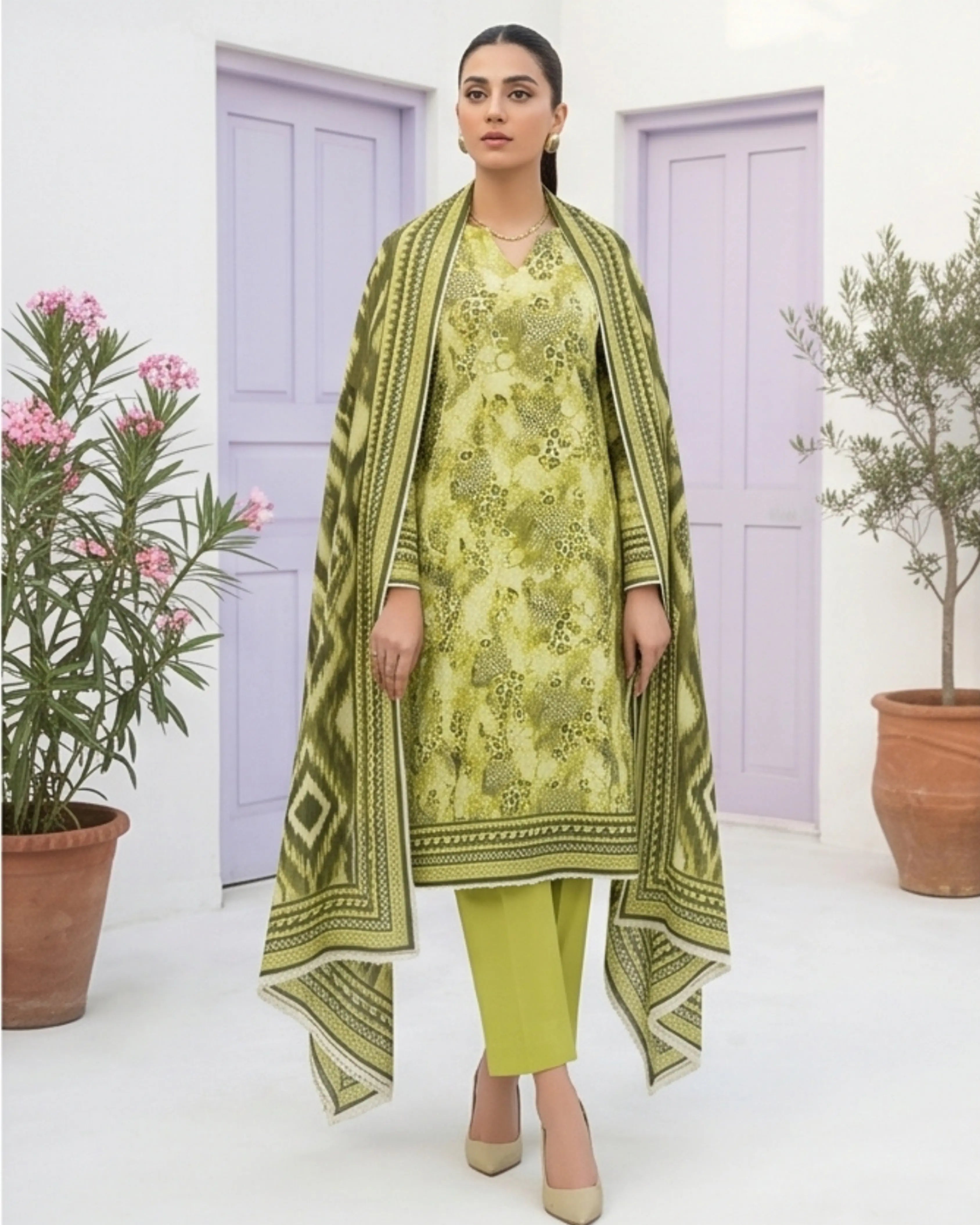 3 Pieces - Sohni Dharti Unstitched Parrot Colour Premium Print Lawn Suit