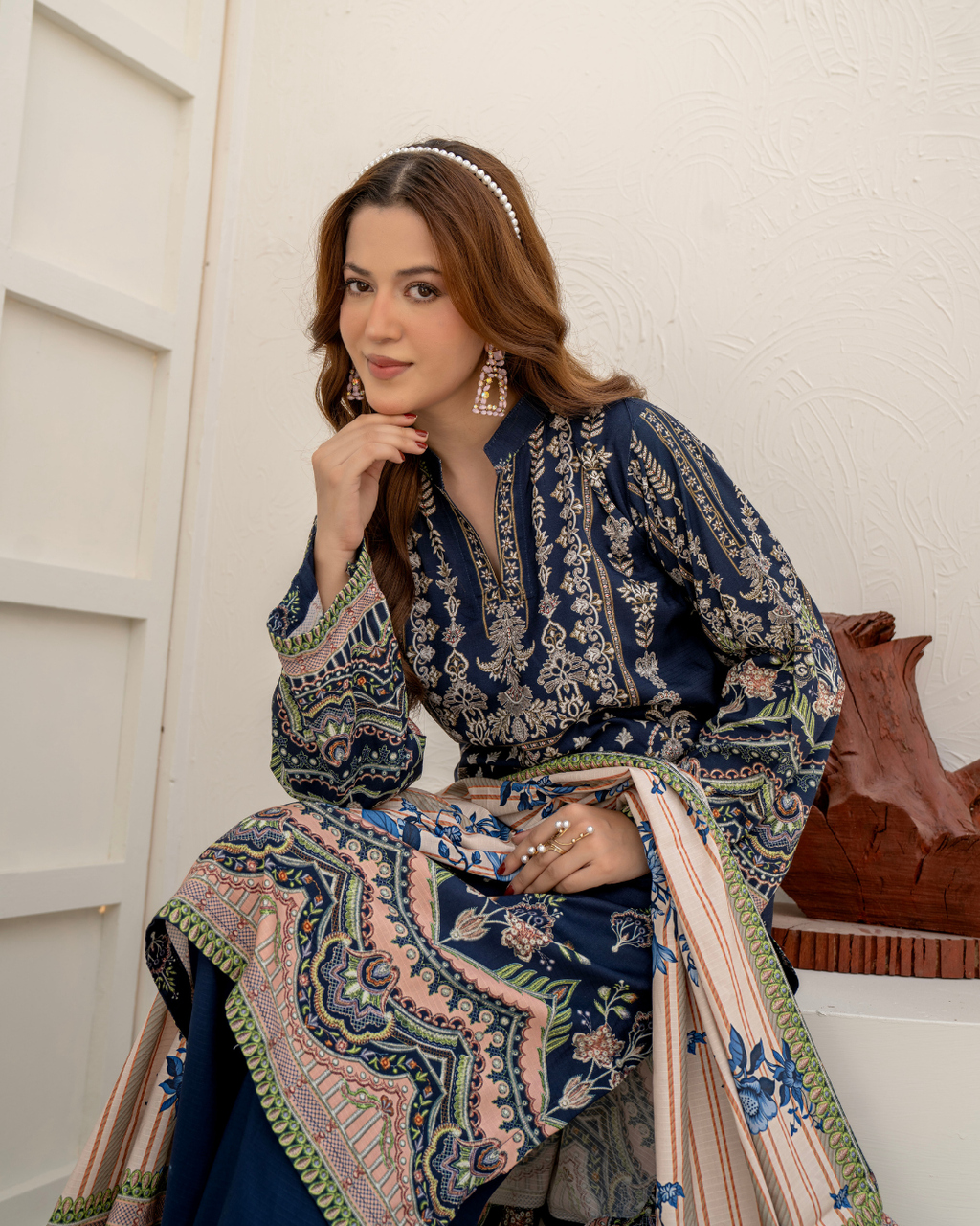 3 Pieces - Marooj Unstitched Dark Blue BanaDora Linen Suit