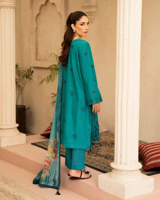 3 Piece - Gold Unstitched Zink Embroidered Lawn Suit