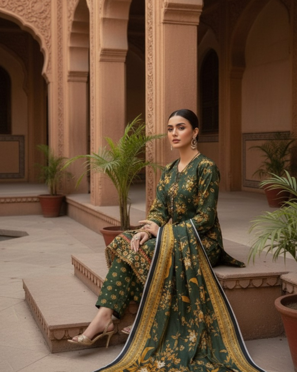 3 Pieces - Marooj Unstitched Green BanaDora Linen Suit