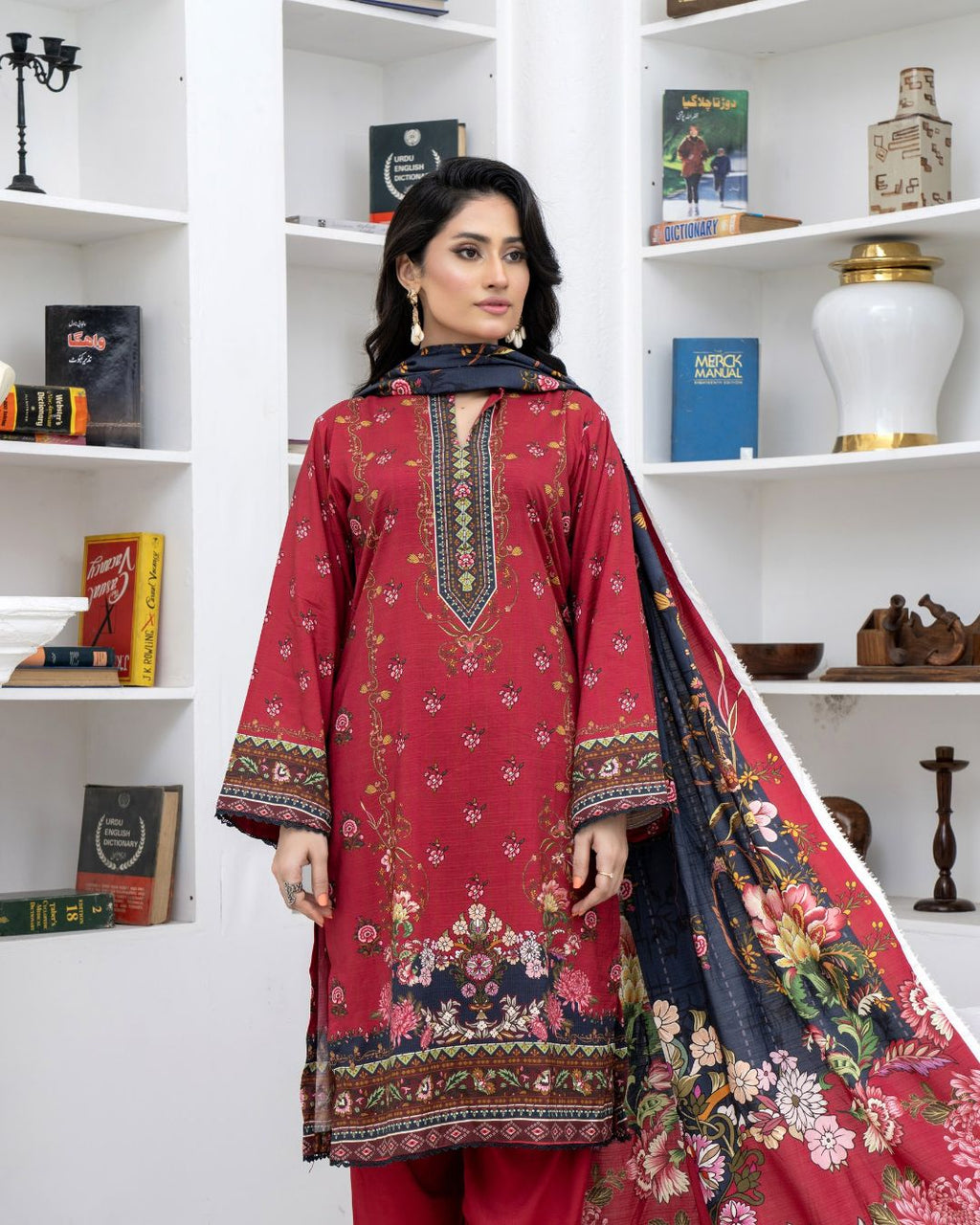 3 Piece - Marooj Unstitched Maroon BanaDora Linen Suit