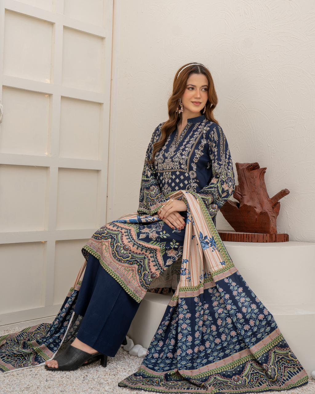 3 Pieces - Marooj Unstitched Dark Blue BanaDora Linen Suit