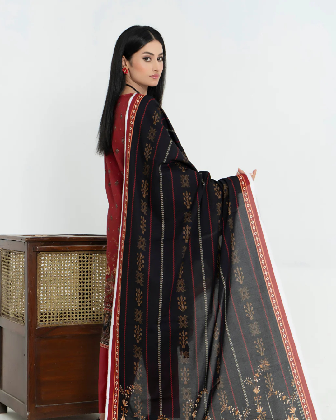 3 Piece - Junoon Unstitched Maroon Ladies Transliminor Magic Print Lawn Suit