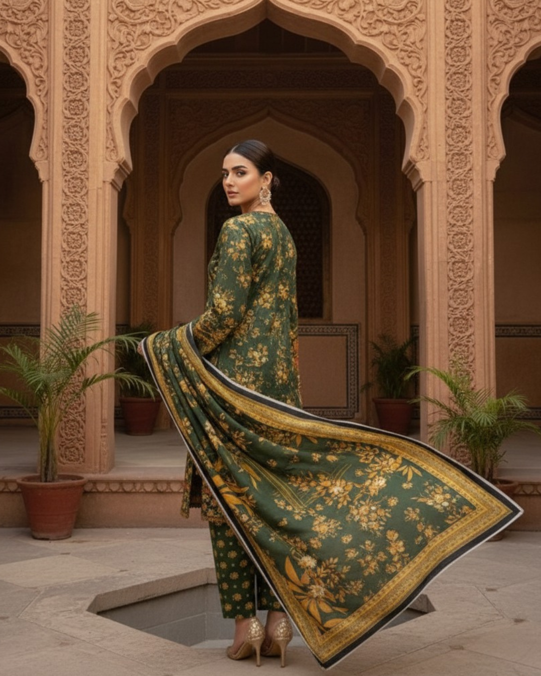 3 Pieces - Marooj Unstitched Green BanaDora Linen Suit