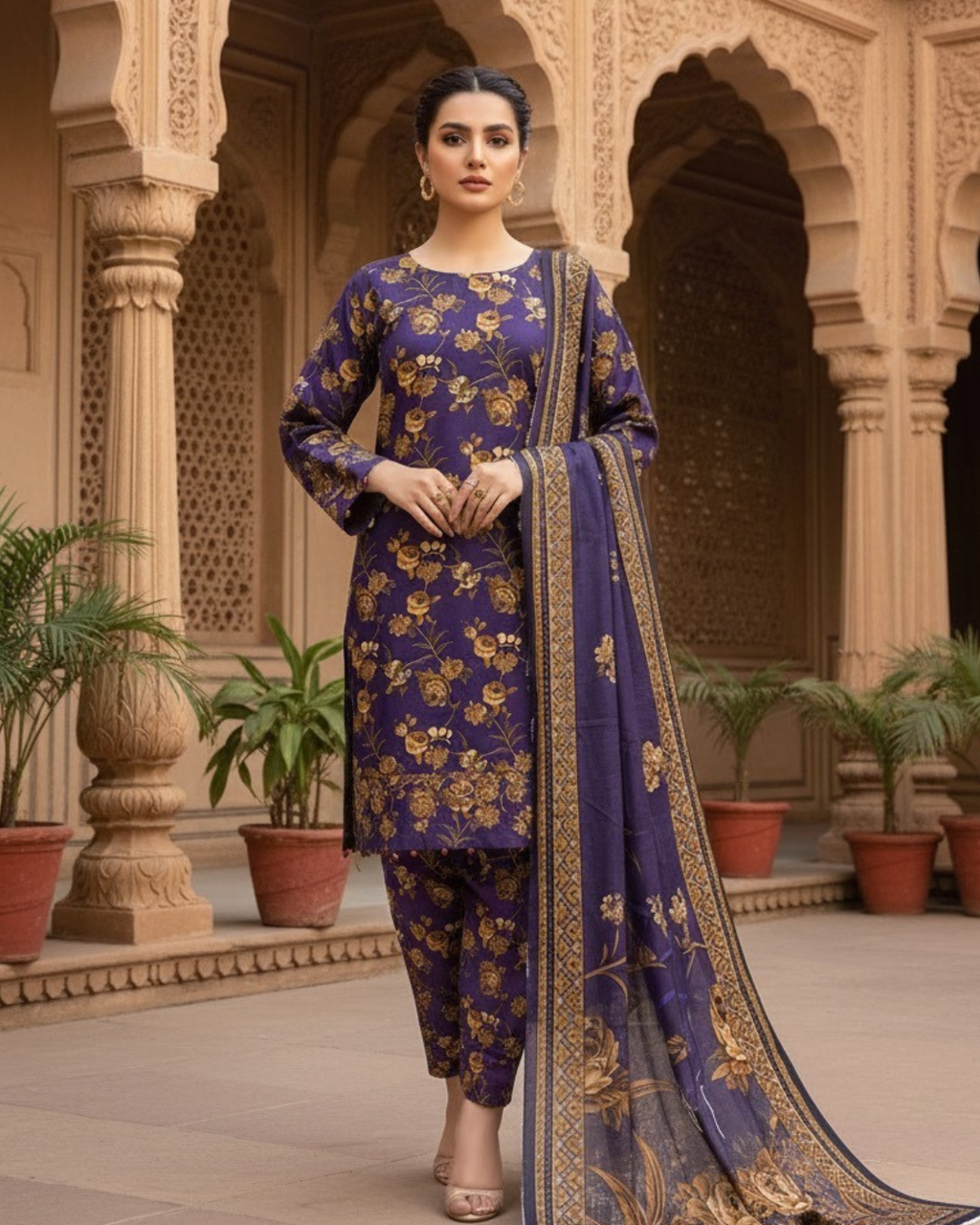 3 Pieces - Marooj Unstitched Purple BanaDora Linen Suit