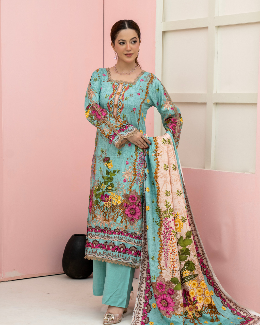 3 Pieces - Marooj Unstitched Sky Blue BanaDora Linen Suit