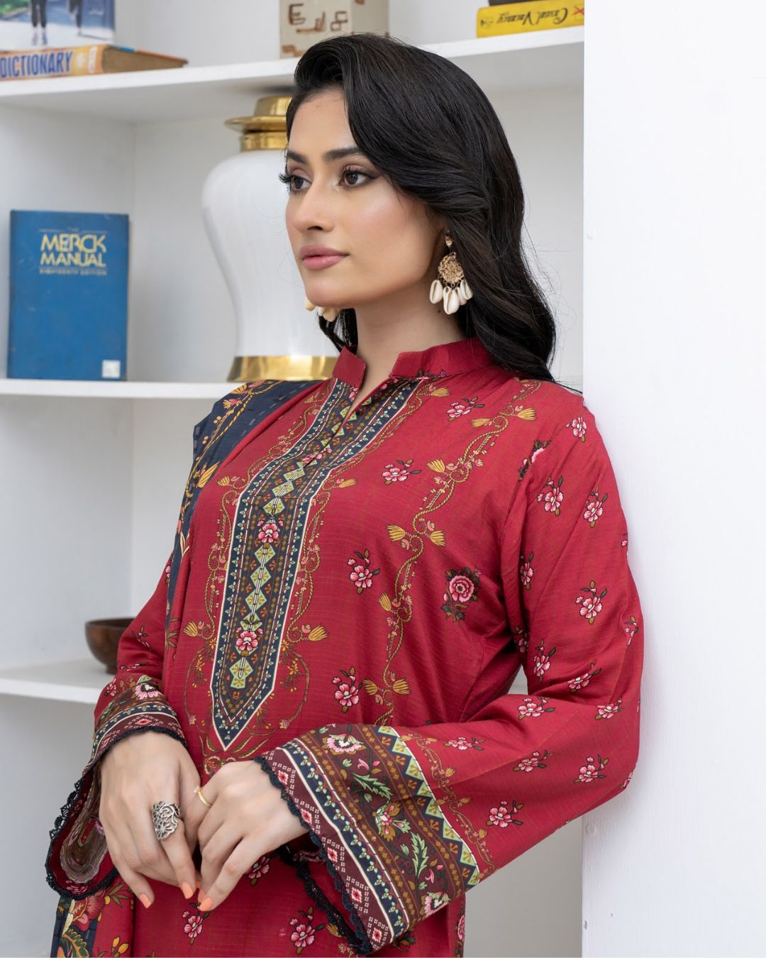 3 Piece - Marooj Unstitched Maroon BanaDora Linen Suit