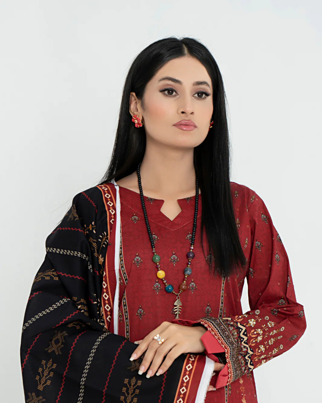 3 Piece - Junoon Unstitched Maroon Ladies Transliminor Magic Print Lawn Suit