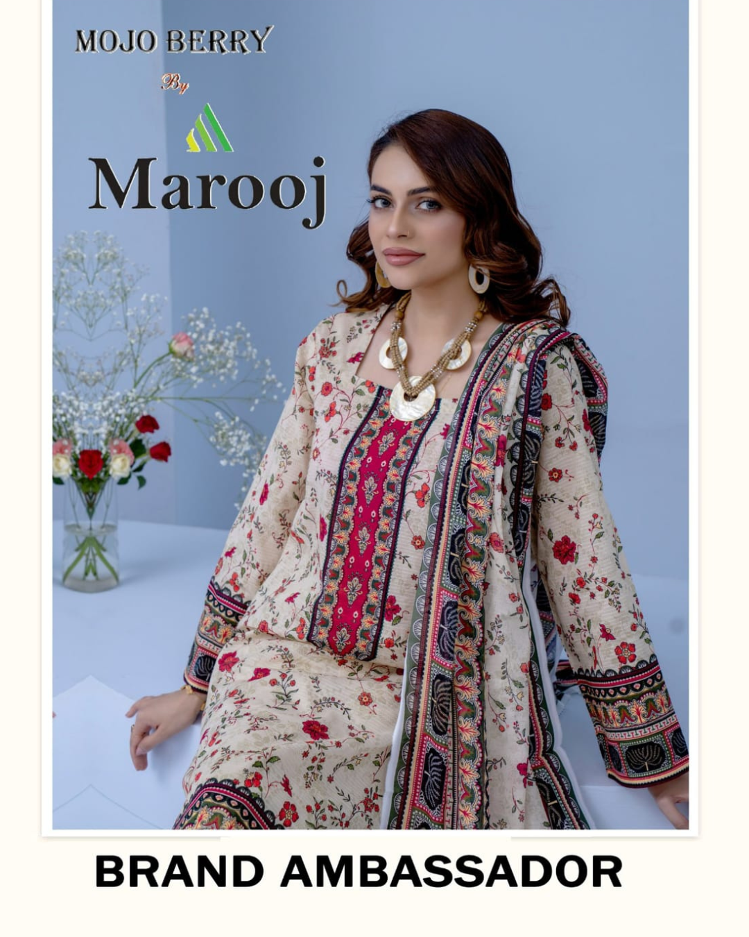 3 Piece - Mojoberry Unstitched Cream Ladies Banadora Print Lawn Suit