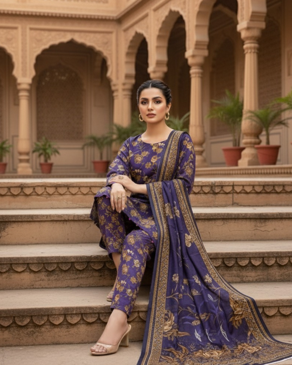 3 Pieces - Marooj Unstitched Purple BanaDora Linen Suit