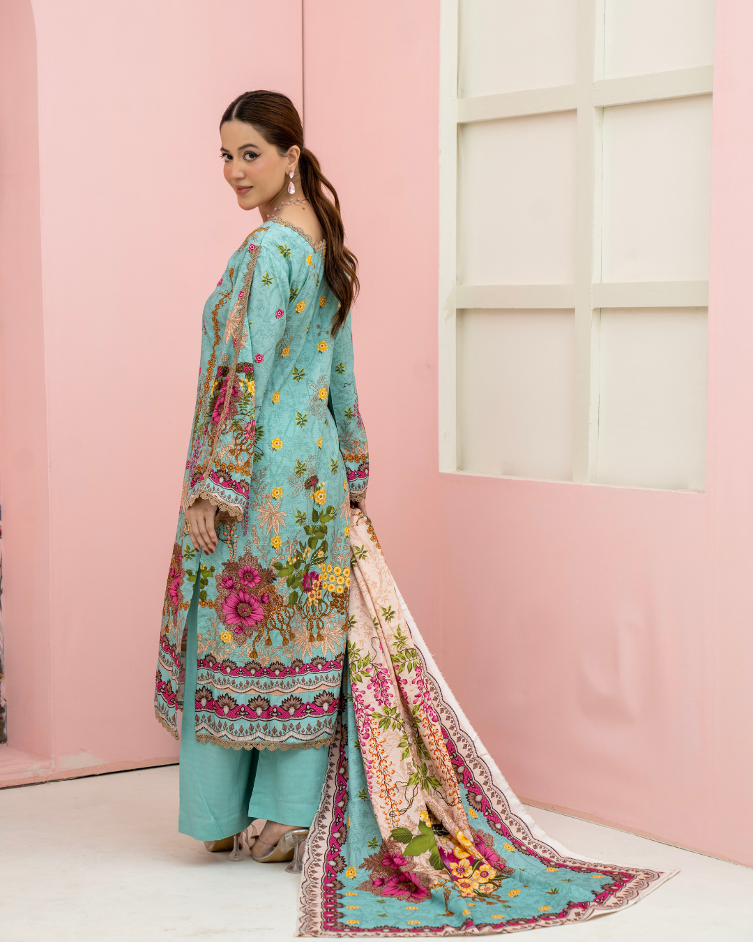 3 Pieces - Marooj Unstitched Sky Blue BanaDora Linen Suit