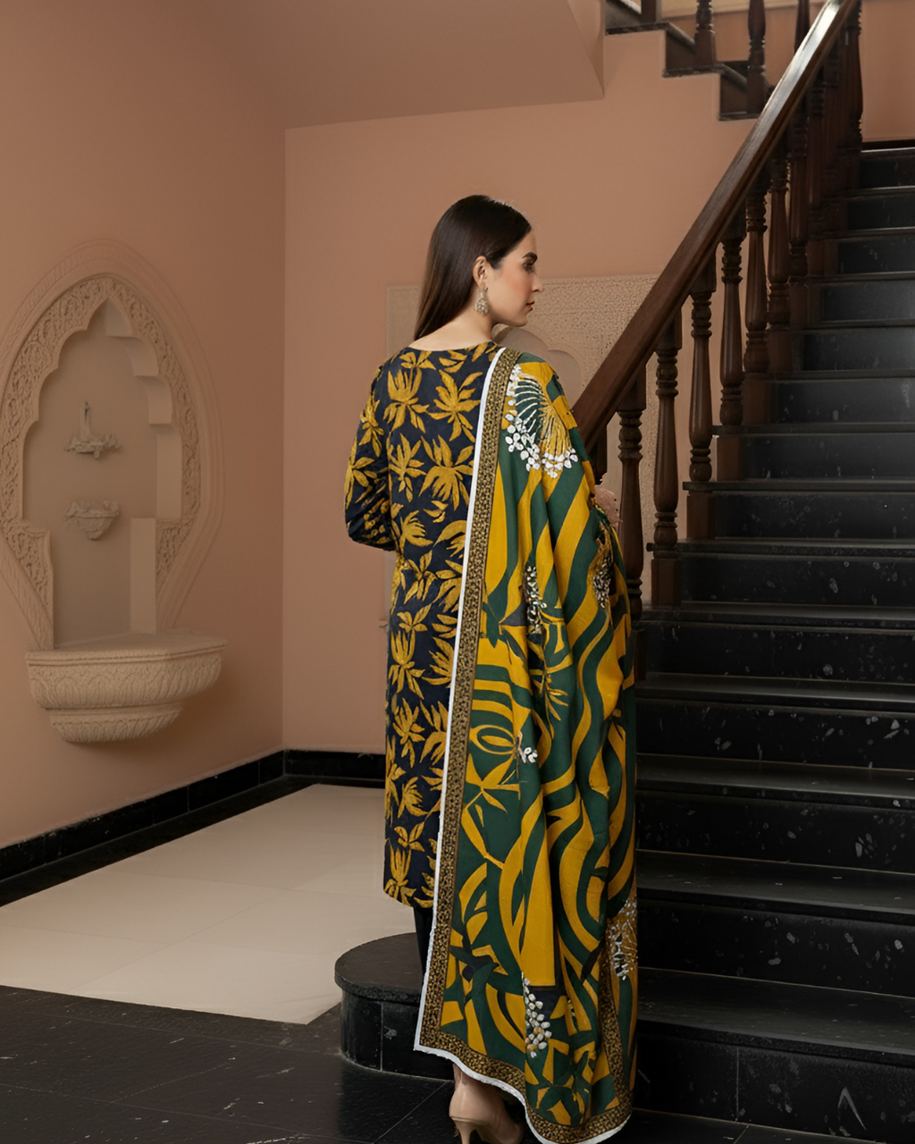 3 Pieces - Marooj Unstitched Black Printed Khaddar Suit