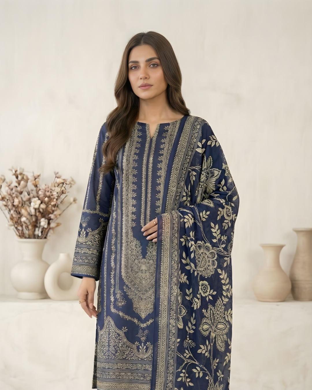 3 Pieces - Marooj Unstitched Navy Blue Transliminor Magic Print Lawn Suit