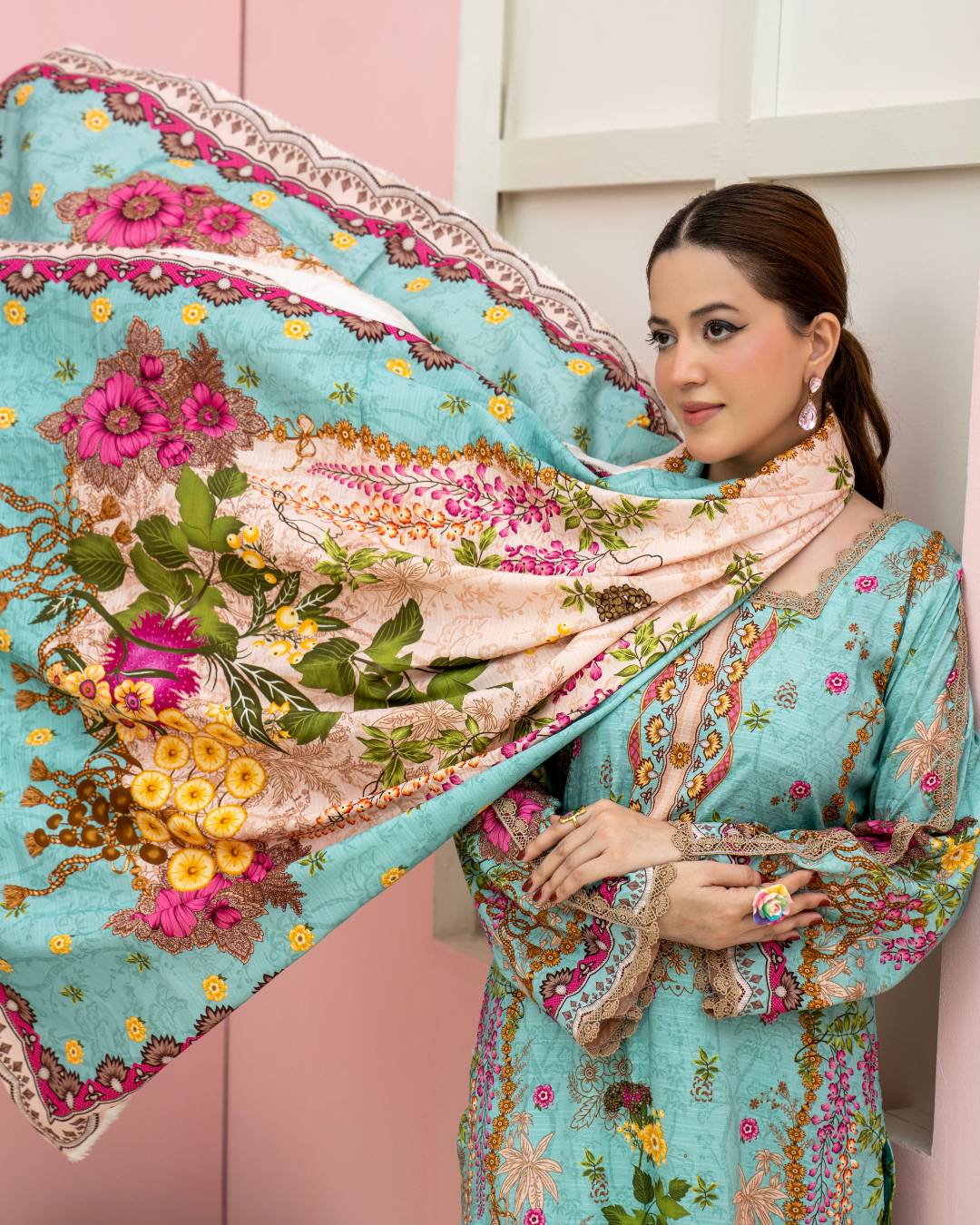 3 Pieces - Marooj Unstitched Sky Blue BanaDora Linen Suit