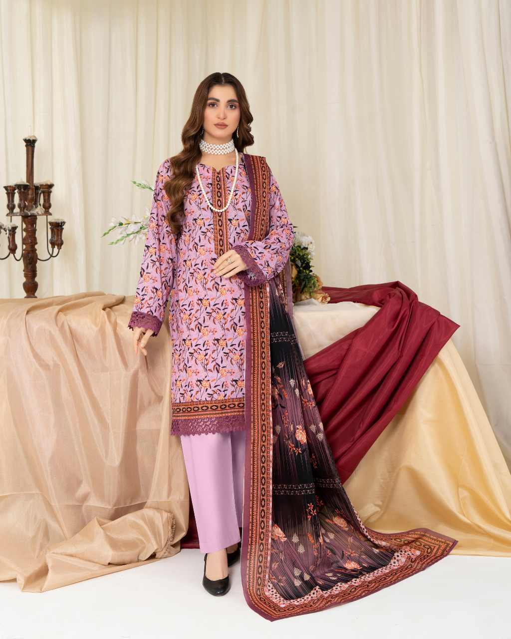 3 Piece - Mahi Unstitched Pink Ladies Print Lawn Suit