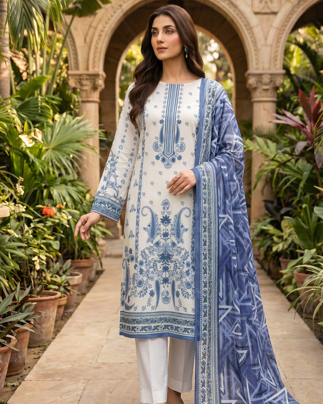 3 Pieces - Sohni Dharti Unstitched Off-White Colour Premium Print Lawn Suit